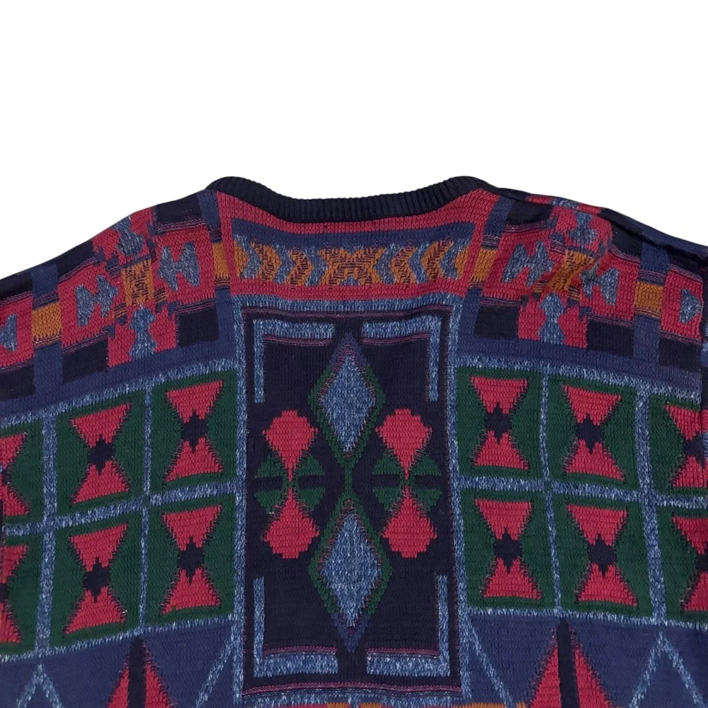 Vintage Chaps Ralph Lauren Geometric Tribal V-Neck Sweater Mens XL‎ Multi Color